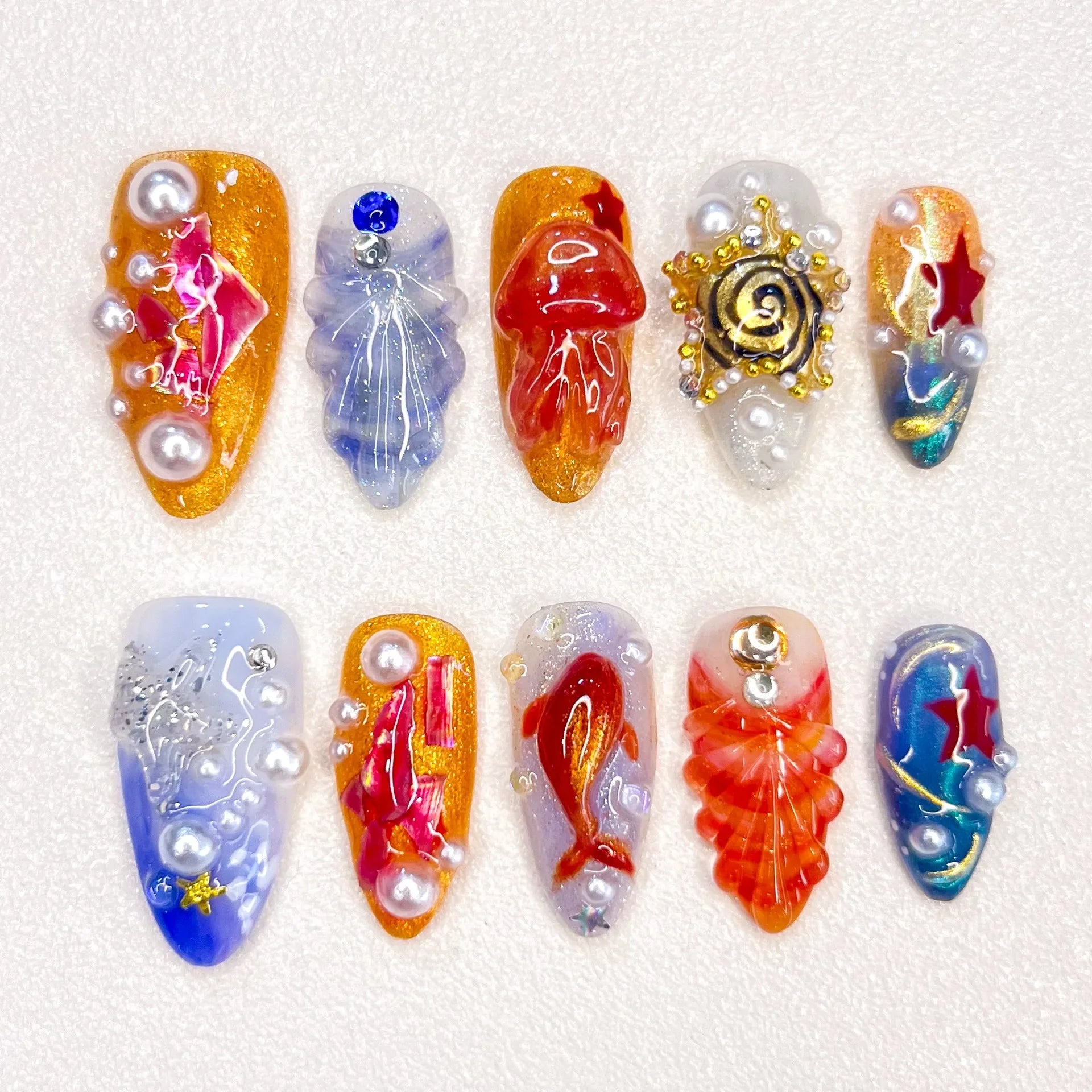 🐚 Celestial Reef – Ocean Relic Handmade Press on Nails 