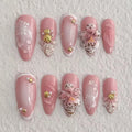 Blush Shell Goddess – Handmade 3D Floral Press-On Nails | Soft Pink Luxury Nail Set