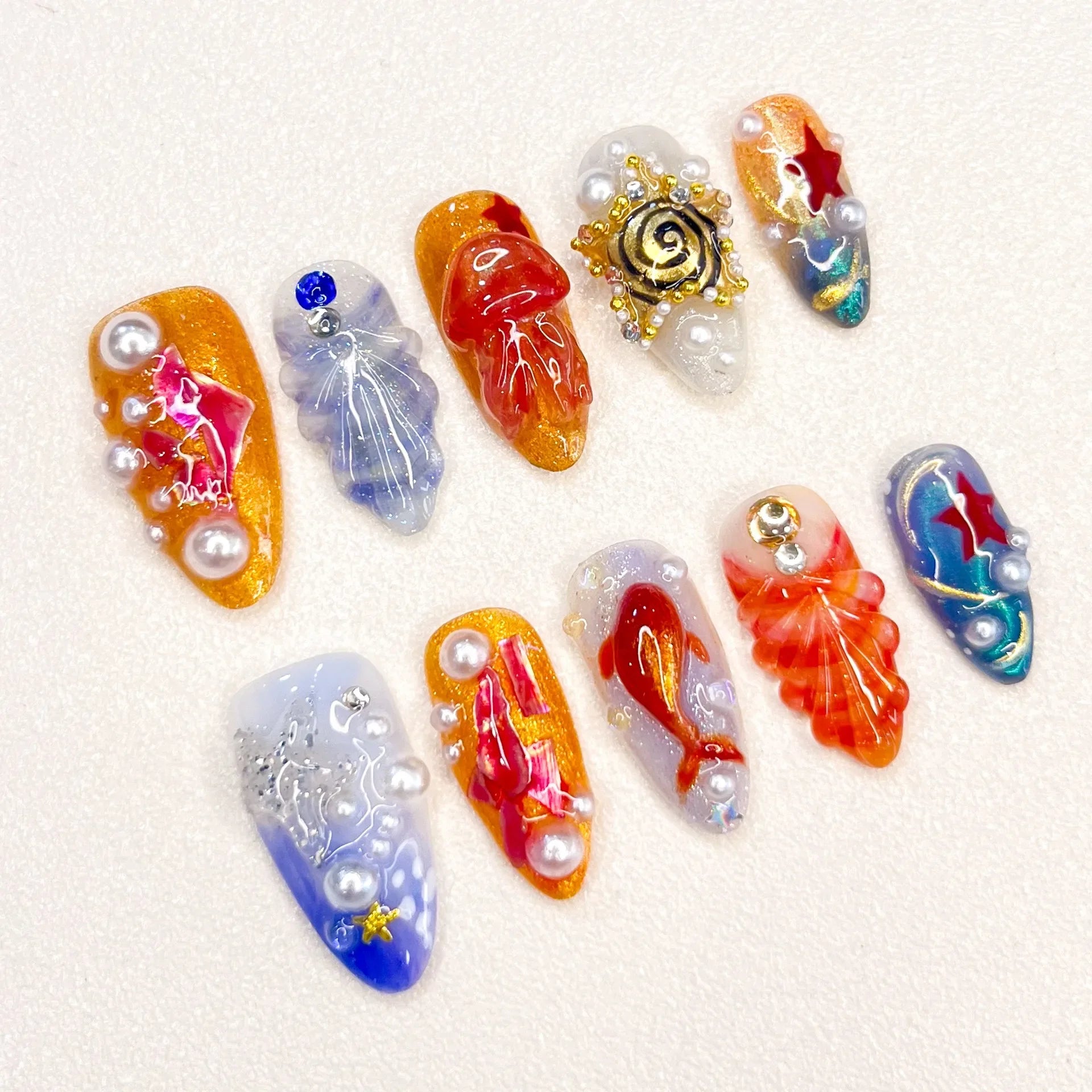 🐚 Celestial Reef – Ocean Relic Handmade Press on Nails 