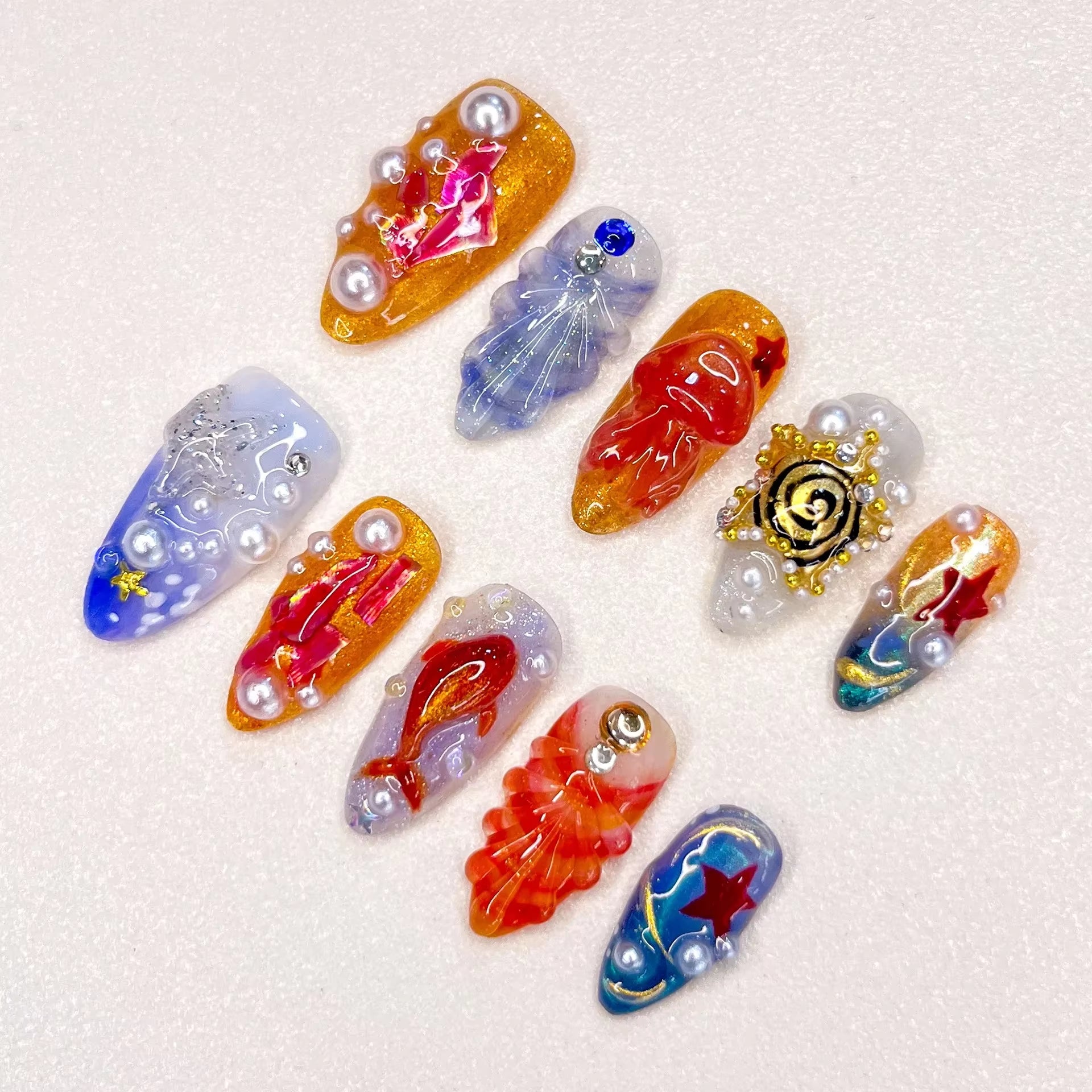 🐚 Celestial Reef – Ocean Relic Handmade Press on Nails 